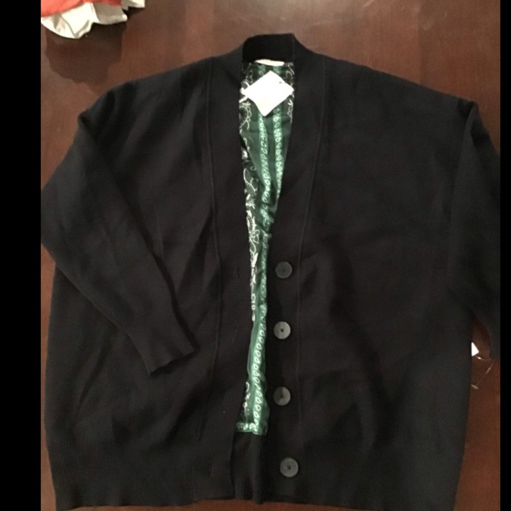 NWT Sandro 3/4 inch sleeves Blue w/green paisley Cardigan